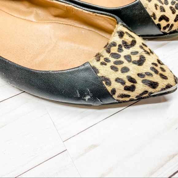 Leopard Hair, Black Leather & Studded Pointy Flats - Picture 3 of 9